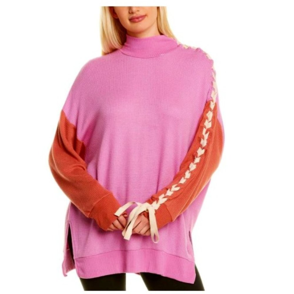 Free people Snow Drifts Lace-Up Sweater turtleneck thermal Top XS NWT